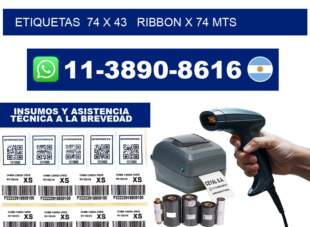 etiquetas  74 x 43   ribbon x 74 mts