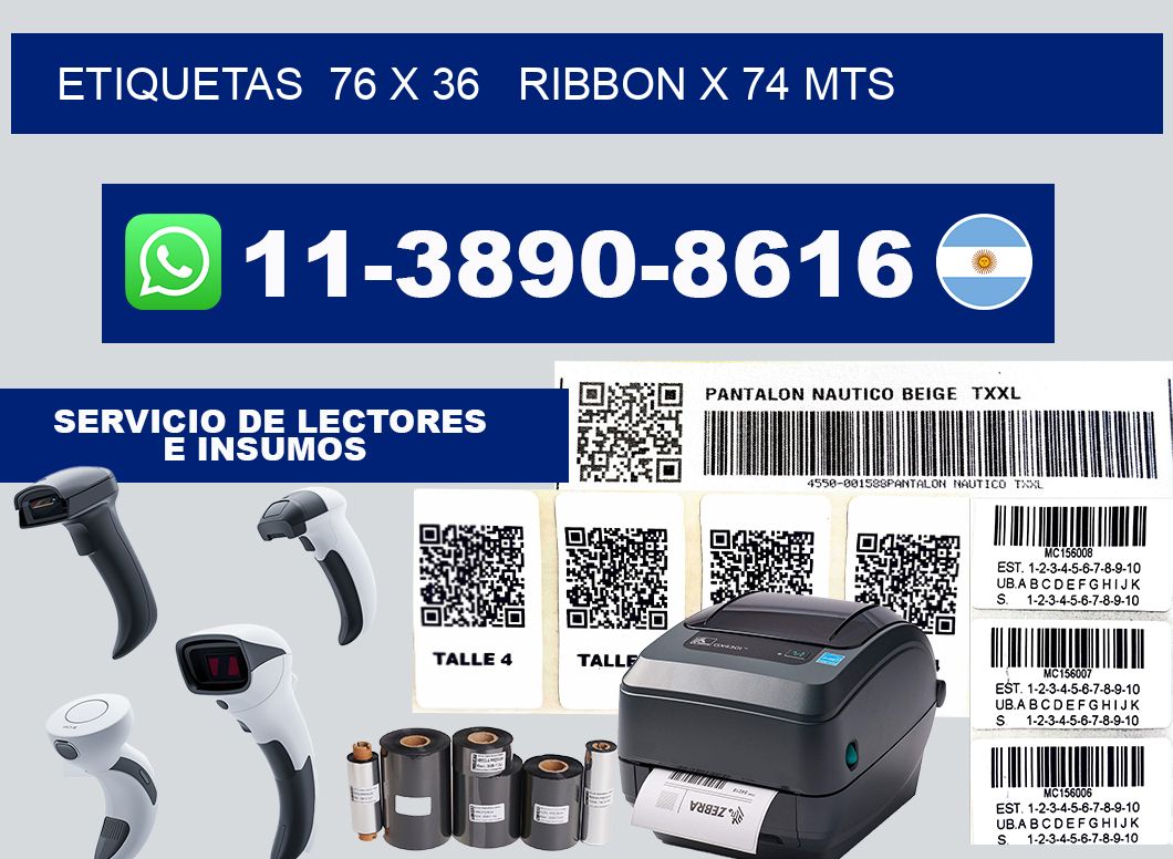 etiquetas  76 x 36   ribbon x 74 mts