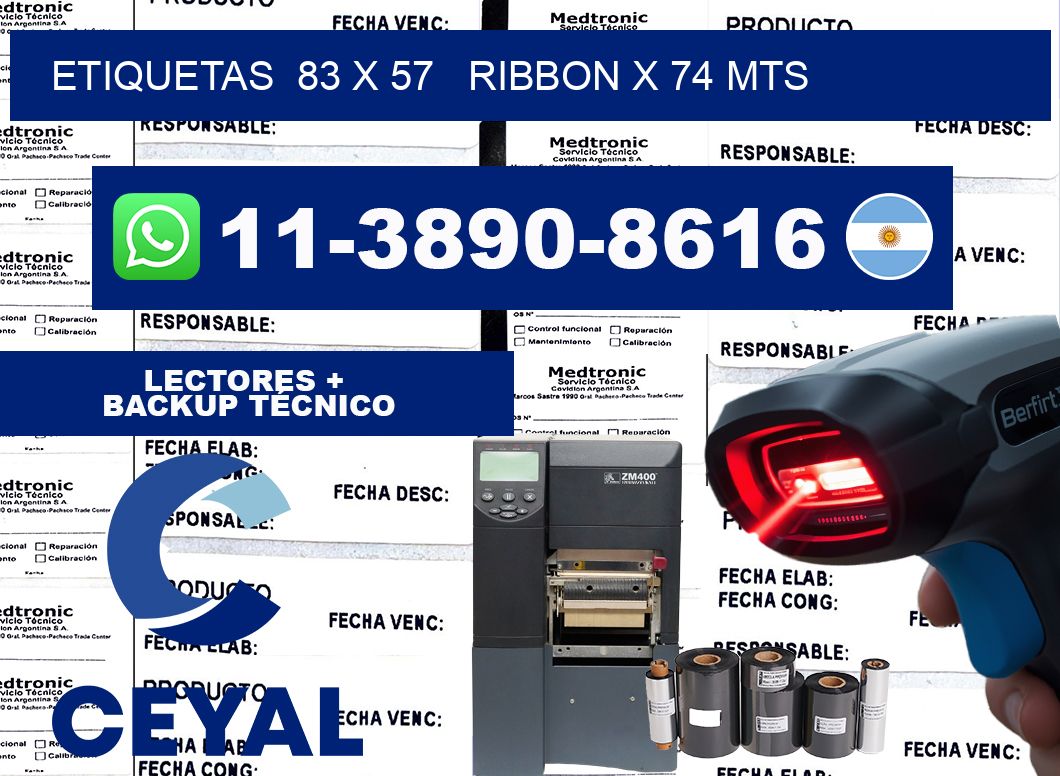 etiquetas  83 x 57   ribbon x 74 mts
