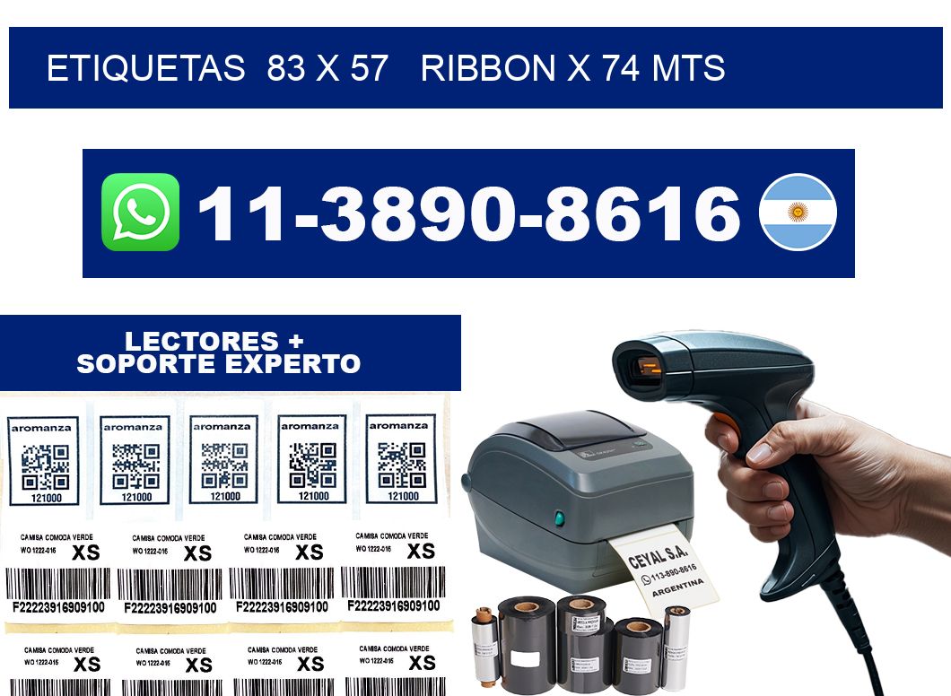 etiquetas  83 x 57   ribbon x 74 mts
