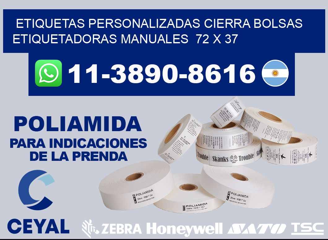 etiquetas personalizadas cierra bolsas  Etiquetadoras Manuales  72 x 37