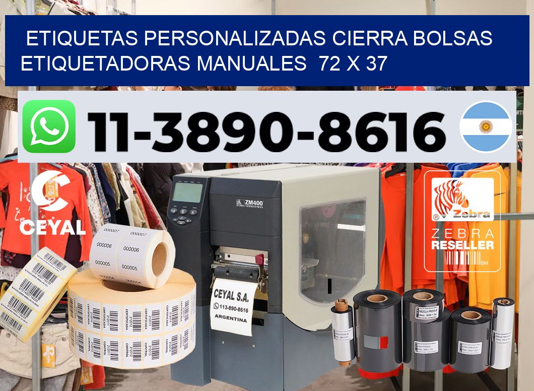 etiquetas personalizadas cierra bolsas  Etiquetadoras Manuales  72 x 37