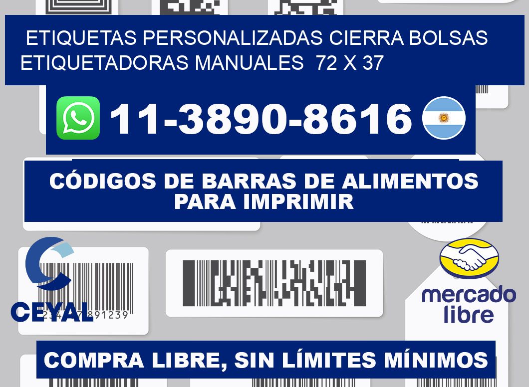etiquetas personalizadas cierra bolsas  Etiquetadoras Manuales  72 x 37