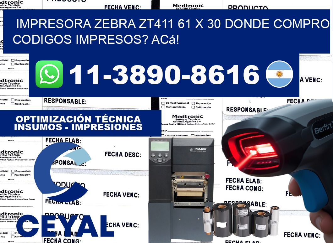 impresora zebra zt411 61 x 30 Donde compro codigos impresos? Acá!