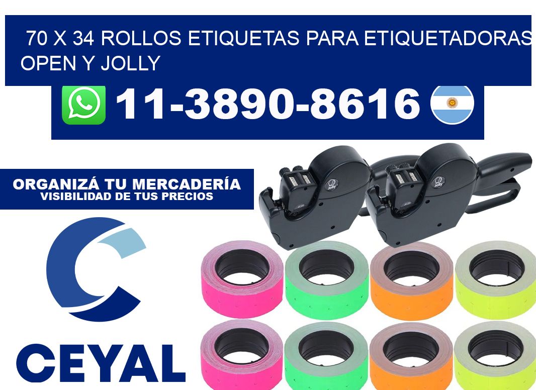 70 x 34 Rollos etiquetas para etiquetadoras open y jolly