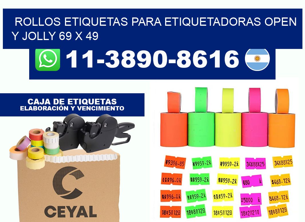 Rollos etiquetas para etiquetadoras open y jolly 69 x 49