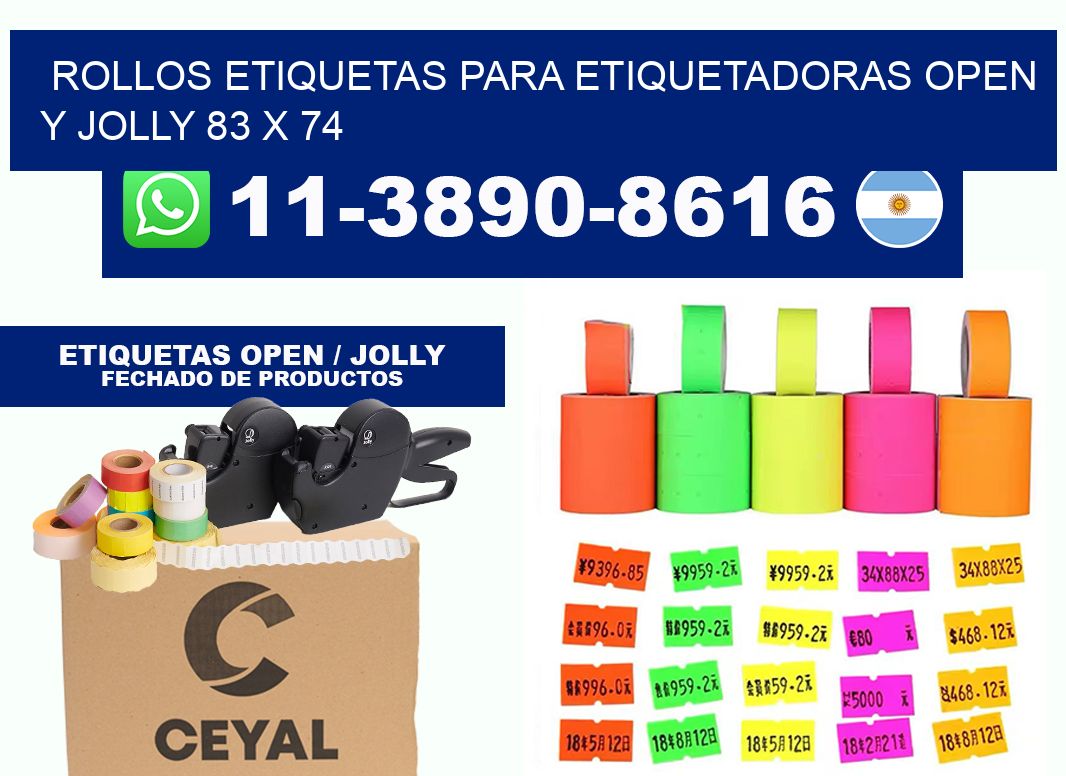 Rollos etiquetas para etiquetadoras open y jolly 83 x 74