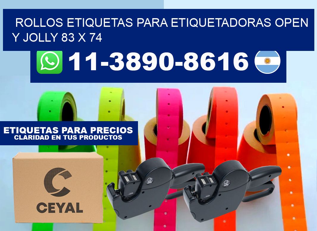 Rollos etiquetas para etiquetadoras open y jolly 83 x 74
