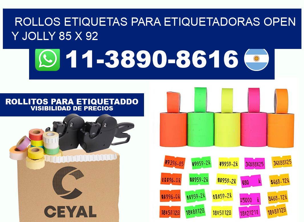Rollos etiquetas para etiquetadoras open y jolly 85 x 92