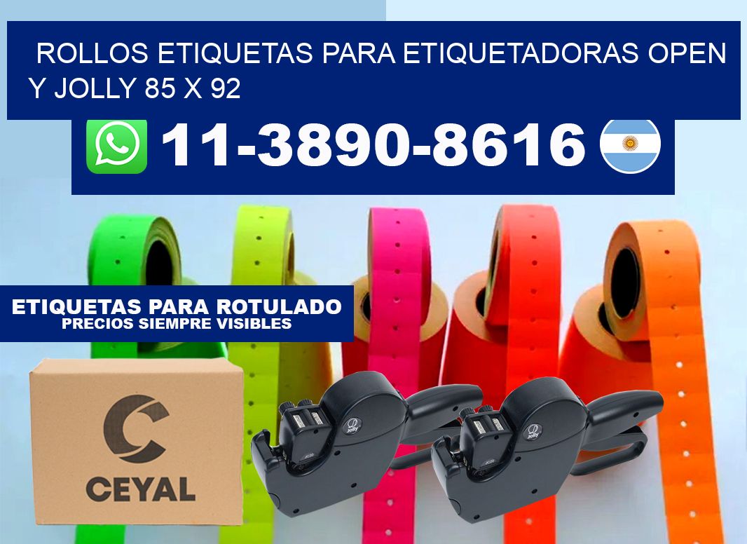 Rollos etiquetas para etiquetadoras open y jolly 85 x 92
