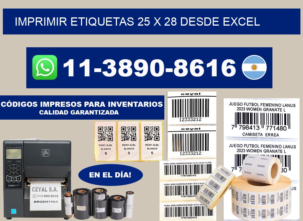 imprimir etiquetas 25 x 28 desde excel