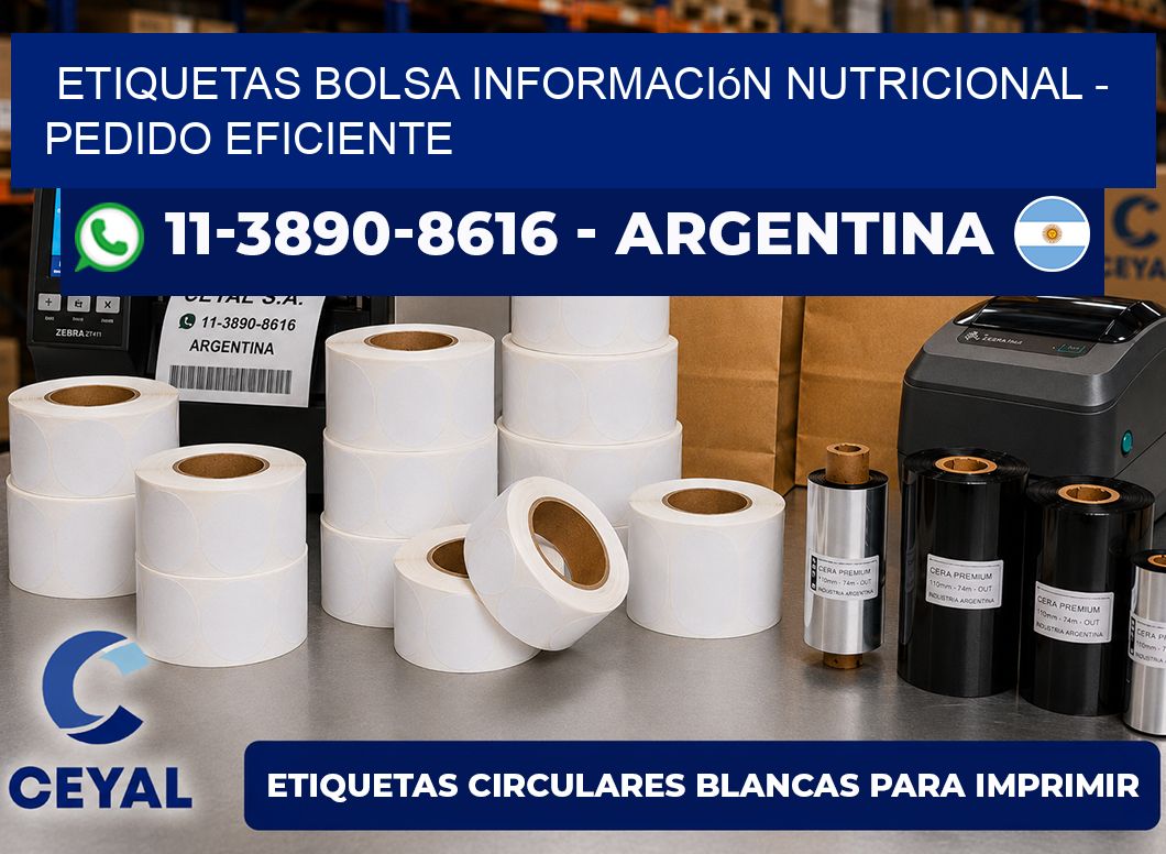 Etiquetas Bolsa información nutricional - Pedido eficiente
