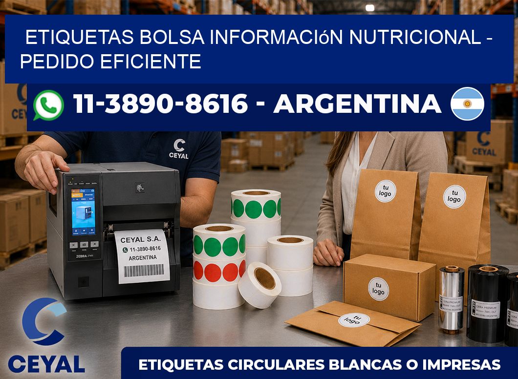 Etiquetas Bolsa información nutricional – Pedido eficiente